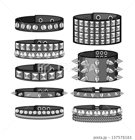 Rock punk bracelets displaying alternative fashion accessories Rock punk bracelets displaying alternative fashion accessories 137578183