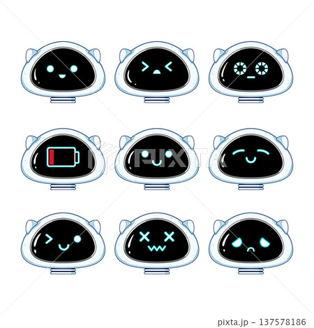 Cute robot heads displaying various emotions and expressions 137578186