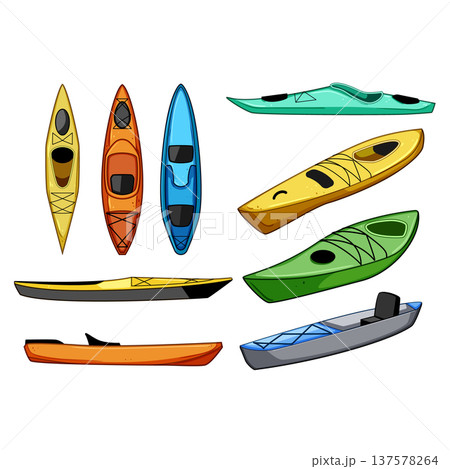Colorful kayaks collection creating an active water sports design 137578264