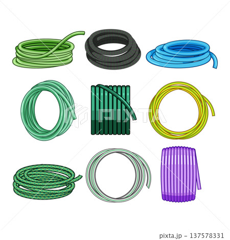 Different garden hoses coiled on white background 137578331