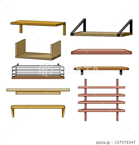 Different wall shelves offering home storage and decor 137578347