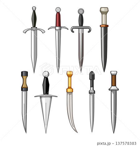 Daggers and short swords weapon collection illustration 137578383