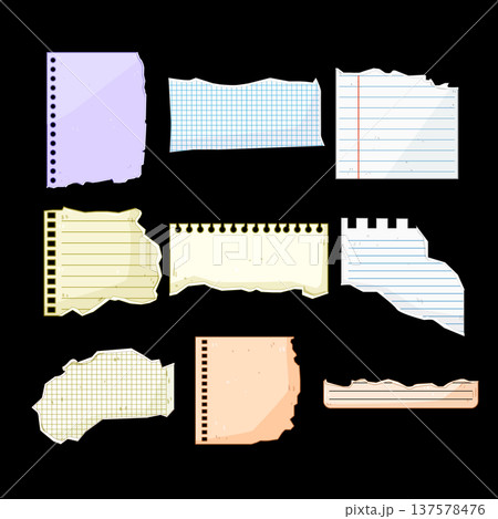 Torn notebook sheets collection representing blank papers Torn notebook sheets collection representing blank papers 137578476