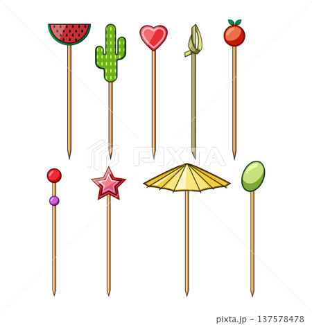 Decorative cocktail toothpicks adding festive and fun elements to drinks Decorative cocktail toothpicks adding festive and fun elements to drinks 137578478