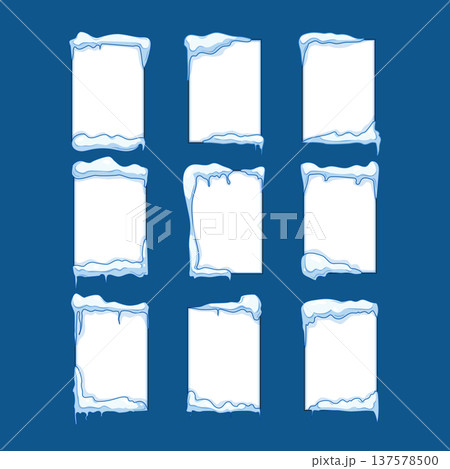 Winter frames decorating blank message banners with snow and ice Winter frames decorating blank message banners with snow and ice 137578500