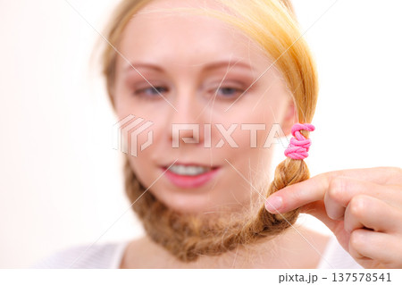 Blonde girl with braid hair Blonde girl with braid hair 137578541