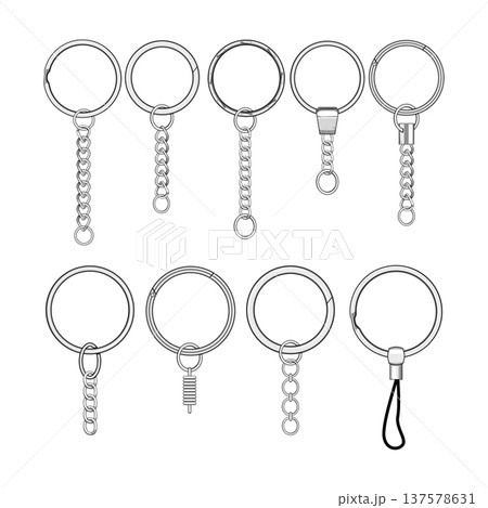 Metal keychain rings and chains set concept Metal keychain rings and chains set concept 137578631