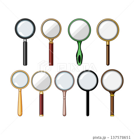 Magnifying glasses set exploring details on white background Magnifying glasses set exploring details on white background 137578651