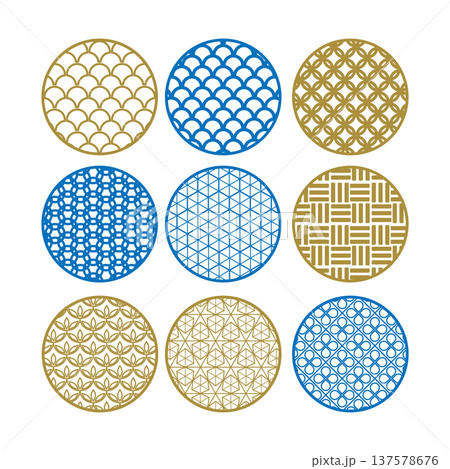 Japanese traditional patterns creating abstract circular design elements Japanese traditional patterns creating abstract circular design elements 137578676