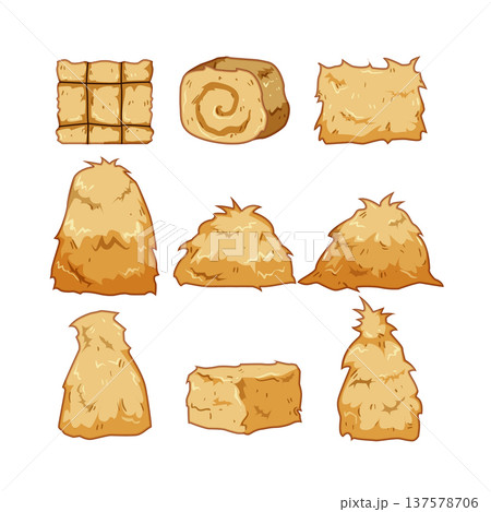 Varying haystacks and hay bales cartoon set Varying haystacks and hay bales cartoon set 137578706