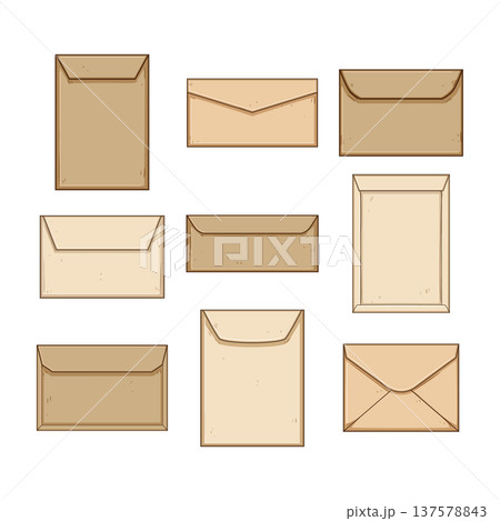 Collection of brown beige closed envelopes communication concept Collection of brown beige closed envelopes communication concept 137578843