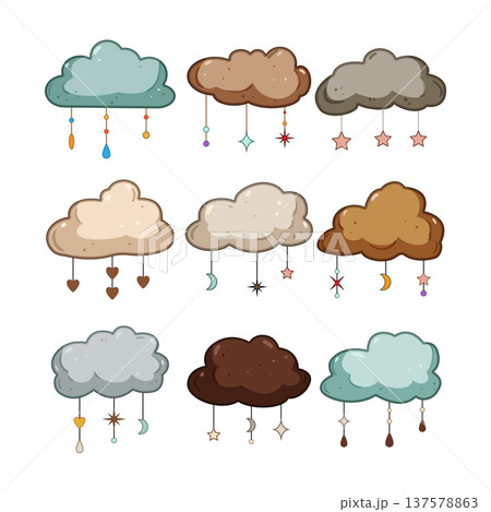 Hand drawn boho nursery clouds set for baby design 137578863