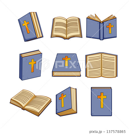 Holy bibles vector set with crosses illustrating scripture Holy bibles vector set with crosses illustrating scripture 137578865