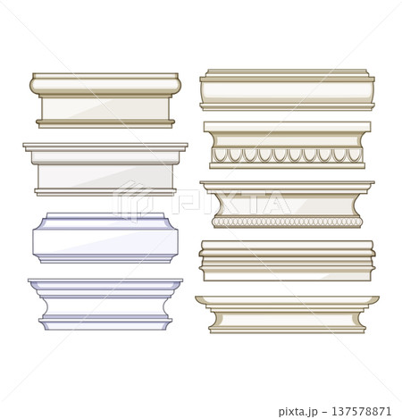 Architectural molding profiles illustrating various decorative trim designs Architectural molding profiles illustrating various decorative trim designs 137578871