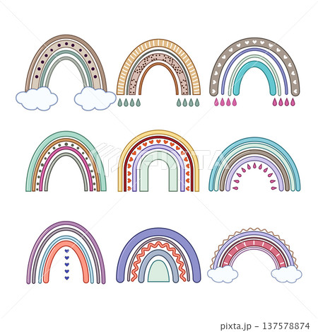 Hand drawn baby boho rainbow illustration set 137578874