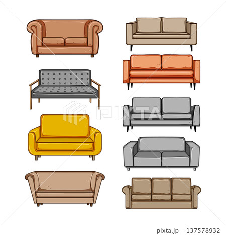 couch leather set cartoon vector illustration 137578932