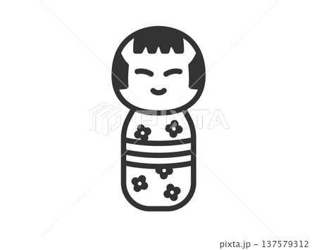 こけしのアイコン（線画）のイラスト 137579312