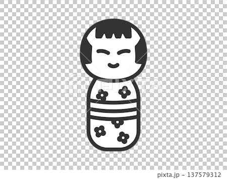 木芥子娃娃圖示插圖（線條描） 137579312