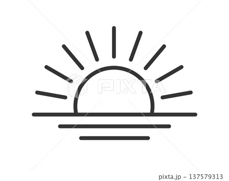 海からの初日の出のアイコン（線画）のイラスト 137579313