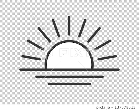 海からの初日の出のアイコン（線画）のイラスト 137579313