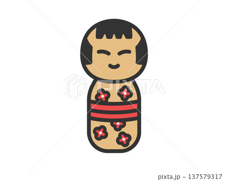 こけしのアイコン(線画カラー)のイラスト こけしのアイコン(線画カラー)のイラスト 137579317