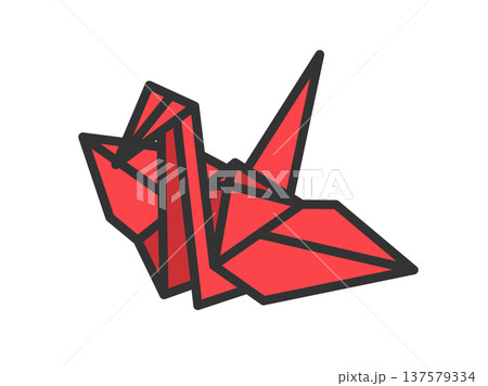 折り鶴のアイコン（線画カラー）のイラスト 137579334