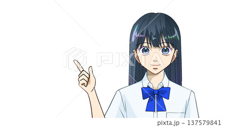 説明、案内、紹介をしている夏服の高校生または中学生の女の子のアニメ風イラスト、白バック 説明、案内、紹介をしている夏服の高校生または中学生の女の子のアニメ風イラスト、白バック 137579841