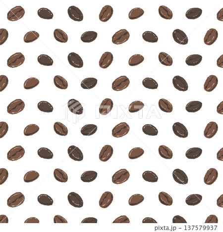 コーヒー豆のシームレスパターン背景イラスト（茶色・互い違い） 137579937