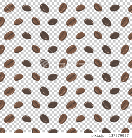 コーヒー豆のシームレスパターン背景イラスト（茶色・互い違い） 137579937