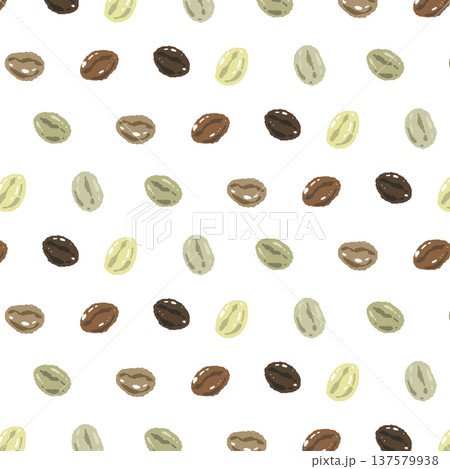 コーヒー豆のシームレスパターン背景イラスト（生豆ミックス） 137579938