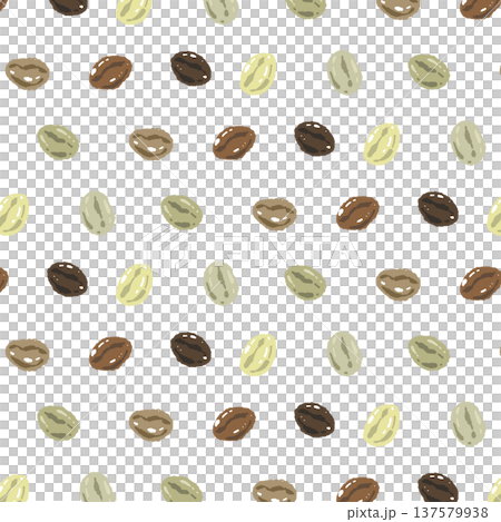 コーヒー豆のシームレスパターン背景イラスト（生豆ミックス） 137579938