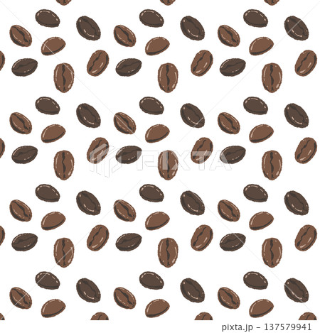 コーヒー豆のシームレスパターン背景イラスト（茶色・ランダム） 137579941