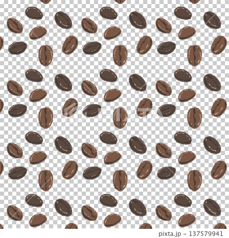 コーヒー豆のシームレスパターン背景イラスト（茶色・ランダム） 137579941