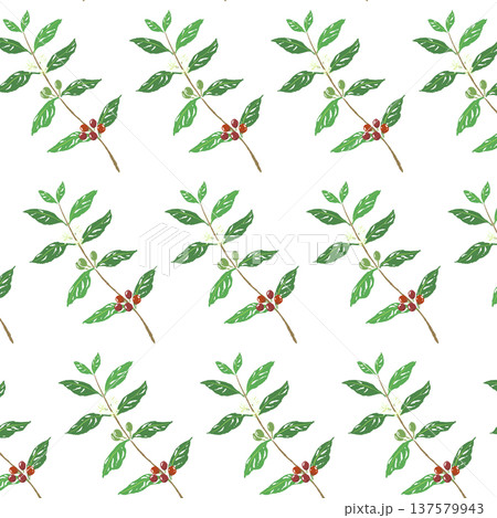 コーヒーの木のシームレスパターン背景イラスト（斜め配置） 137579943