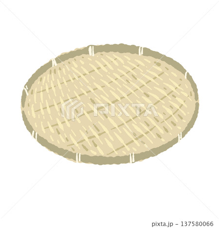 丸い竹ザル（ざる）の手書きイラスト 137580066