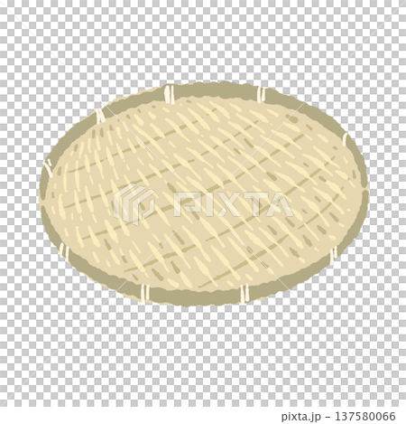 丸い竹ザル（ざる）の手書きイラスト 137580066