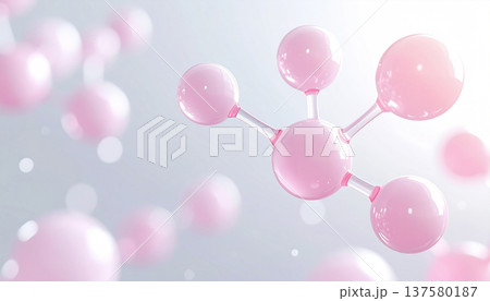 ピンクの美容成分分子とペプチド・PDRNスキンケア成分イメージ、エイジングケア・皮膚科学研究 ピンクの美容成分分子とペプチド・PDRNスキンケア成分イメージ、エイジングケア・皮膚科学研究 137580187