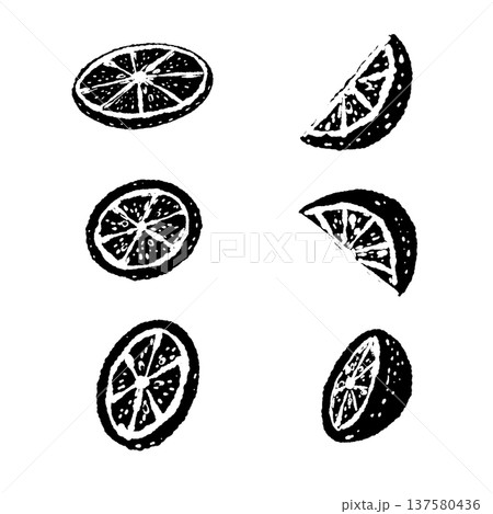 レモンとすだちのカットセットのモノクロシルエット 137580436