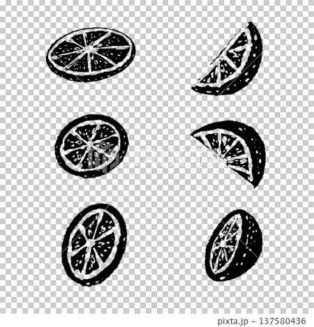 レモンとすだちのカットセットのモノクロシルエット 137580436
