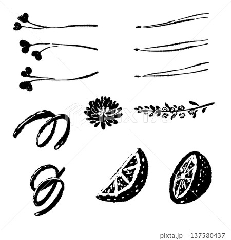 刺身のあしらい小物セットのモノクロシルエット 刺身のあしらい小物セットのモノクロシルエット 137580437