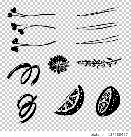 刺身のあしらい小物セットのモノクロシルエット 刺身のあしらい小物セットのモノクロシルエット 137580437