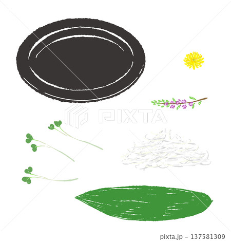 刺身のあしらいと黒皿のセット（盛り付け完成図） 137581309