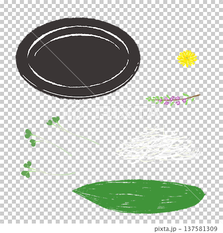 刺身のあしらいと黒皿のセット（盛り付け完成図） 137581309