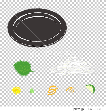 刺身裝飾（檸檬）和黑色餐盤套裝（成品擺盤） 137581310