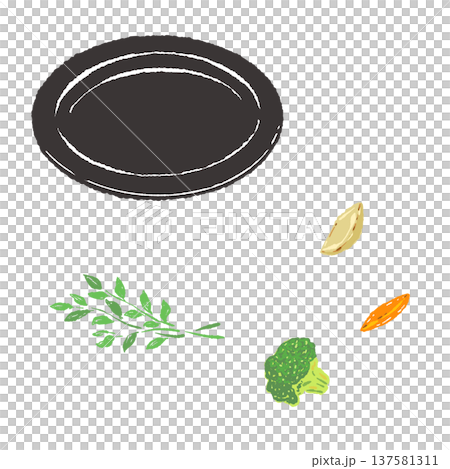 牛排配蔬菜和黑色餐盤（成品擺盤） 137581311