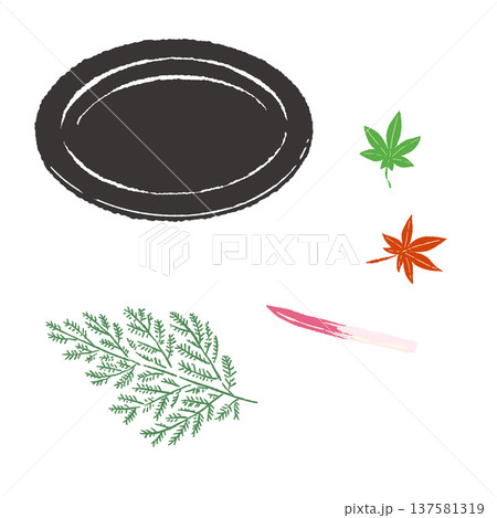 ひのきと紅葉とはじかみのあしらいと黒皿のセット（盛り付け完成図） 137581319