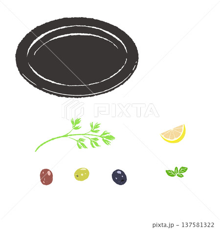 オリーブとレモンとハーブのあしらいと黒皿のセット（盛り付け完成図） 137581322