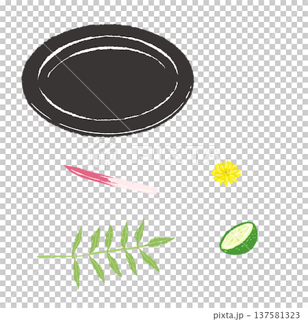 以葉芽、嫩芽和酸橘裝飾，盛於黑色盤子中（成品擺盤） 137581323