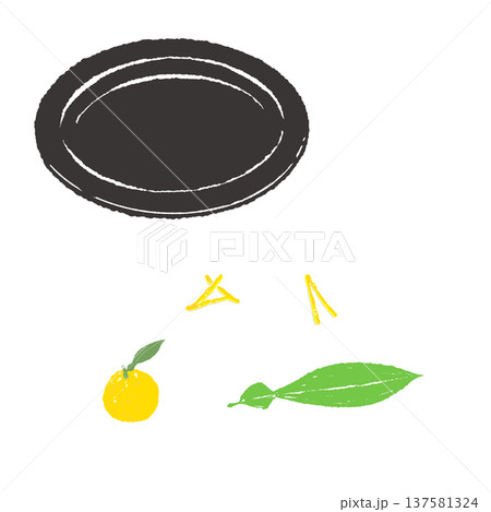 ゆずとゆず皮のあしらいと黒皿のセット（盛り付け完成図） 137581324