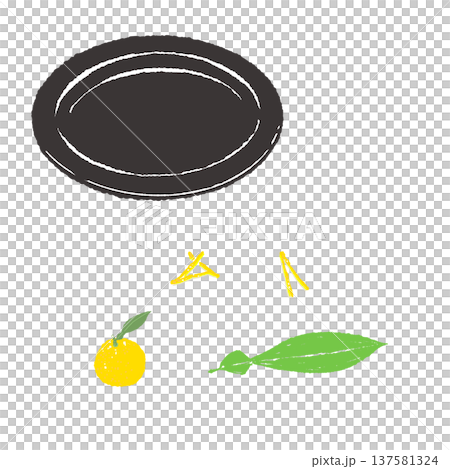 ゆずとゆず皮のあしらいと黒皿のセット（盛り付け完成図） 137581324